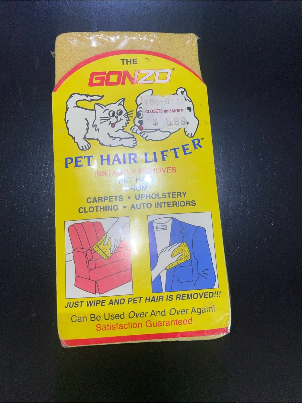 New Gonzo vintage Pet Hair Lifter Sponge for Clothes & Furniture remover